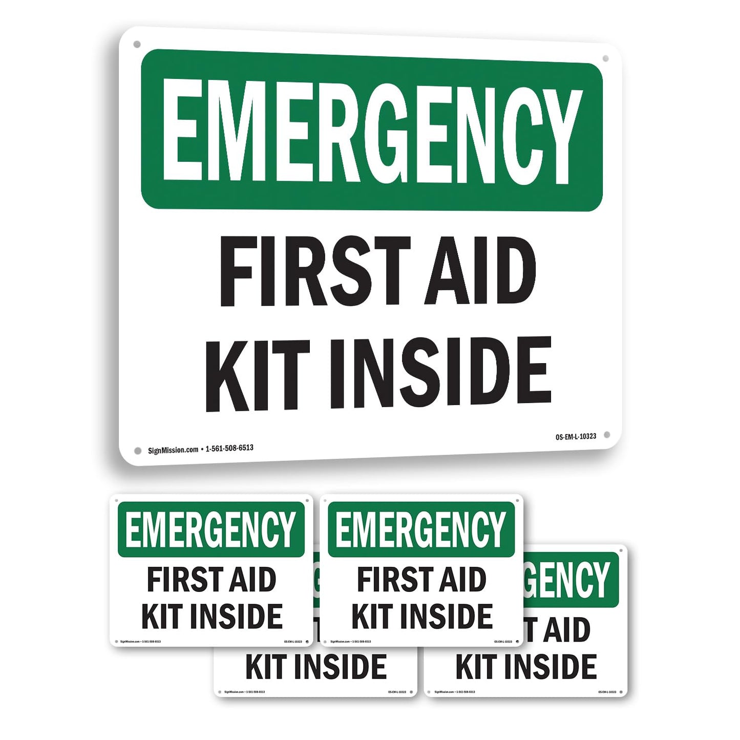 First Aid Kit Inside OSHA Emergency Aluminum Sign 18 Inch x 12 Inch - 5 Pack