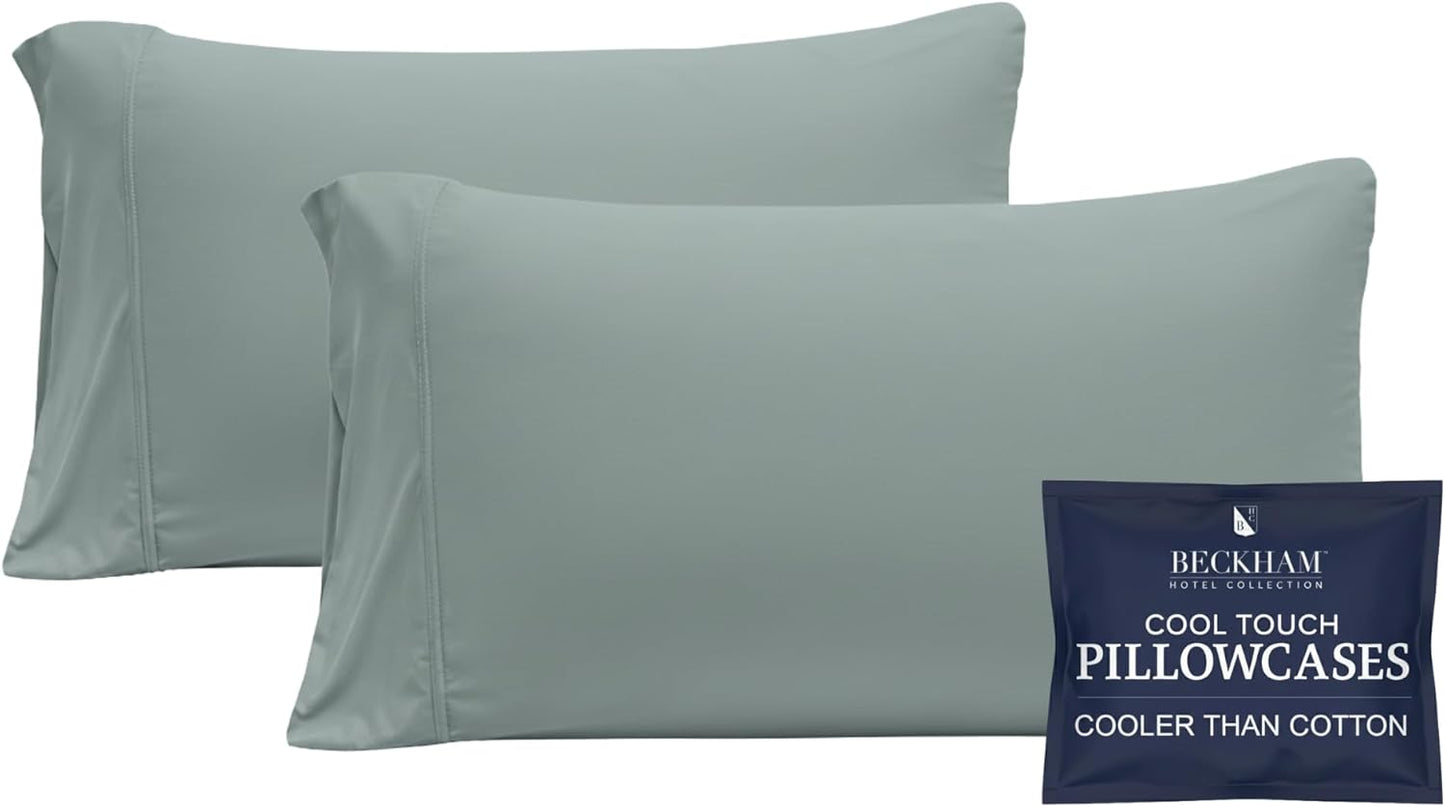 Beckham Hotel Collection Cooling Pillowcases - King Size Set of 2 | Silky Soft, Breathable & Moisture-Wicking in Aqua Gray