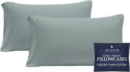 Beckham Hotel Collection Cooling Pillowcases - King Size Set of 2 | Silky Soft, Breathable & Moisture-Wicking in Aqua Gray