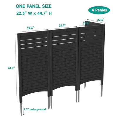 KINYING Air Conditioner Fence Privacy Screen,4 Panels Pool Equipment Trash Can Enclosure Screen for Outdoor,Resin Fence Panels Kit,45" (H) x 22" (W) Per Panel, Black