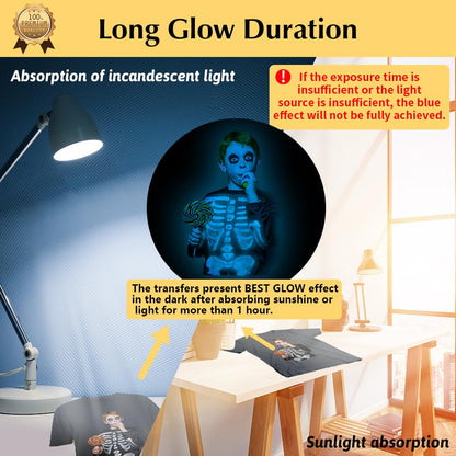 TransOurDream Luminous Heat Transfer Paper for T Shirts (10 Sheets, 8.5x11'', Glow 2.0) Printable Heat Transfer Vinyl for Inkjet Printer Iron on Transfers for Light & Dark Fabrics (TRANS-GD2-12)