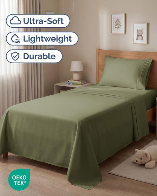 Comfy Twin Size 3-Piece Sheet Set | Breathable & Cooling Hotel Luxury Bedding - Sage Green