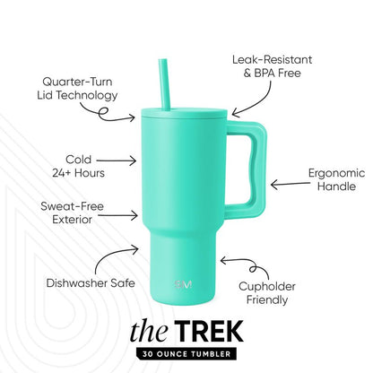 Simple Modern 30 oz Trek Tumbler with Handle and Straw Lid | Cup Holder Friendly Insulated Stainless Steel Travel Mug | Tropical Wave