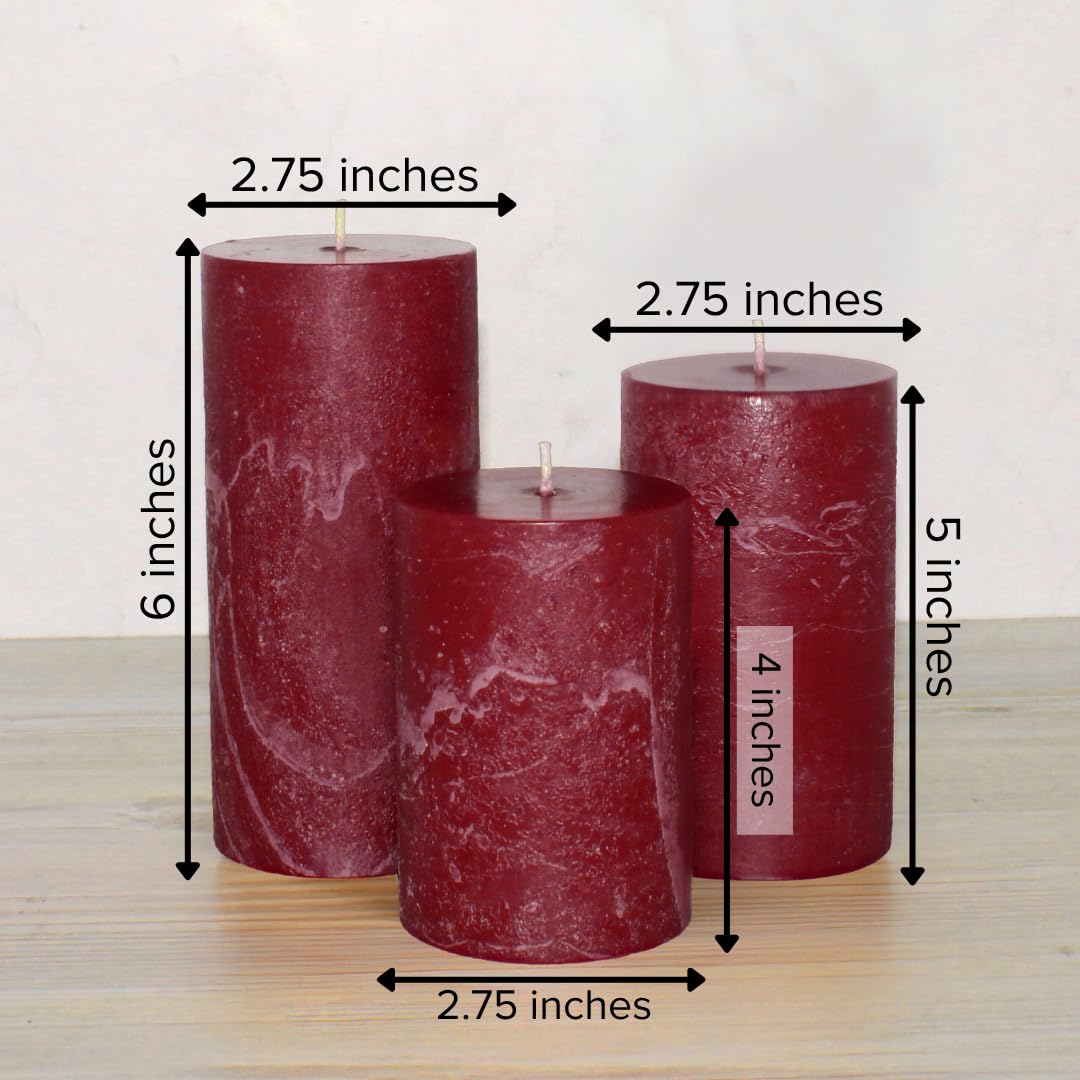 Simply Soson Burgundy Pillar Candles Set of 3, Rustic Pilar Candle, Dark Red Cinnamon Clove Scented Burgundy Fall Dripless Candles Ideal for Fall Decoration, Thanksgiving Gifts Autumn, Home Decor
