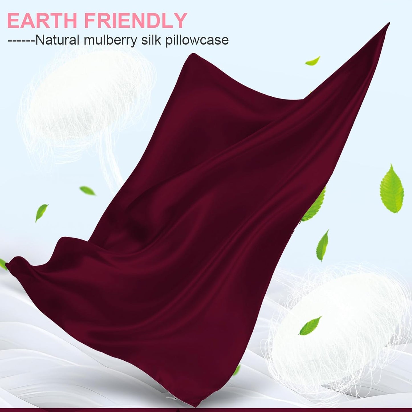Skiennix Mulberry Silk Pillowcases - King Size Set of 2 | Hidden Zipper, Soft & Breathable, Burgundy Red