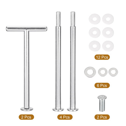 uxcell 2 Sets Cake Tray Stand Handle Cupcake Dessert Plate Hardware Fitting Holder Rod Stand Handle for Cake Stand Wedding Party, 3-Tiers T-shape Silver