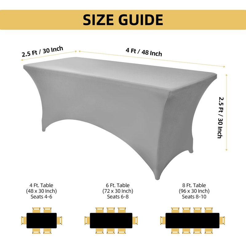 ZarzaaSik 109 2-Pack 4ft Spandex Table Covers for Rectangular Folding Tables - Wrinkle Resistant Stretch Tight Table Cloths - Ultimate Fitted Table Protector for Parties, Banquet, and Wedding