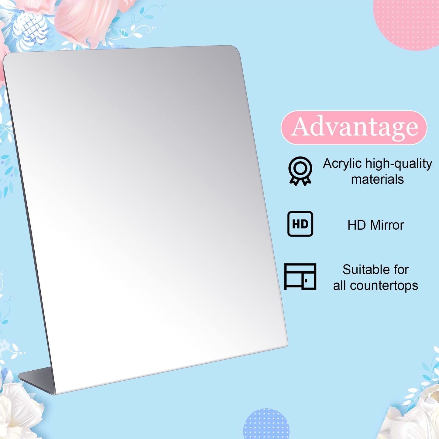 Amyhill 24 Pcs Counter Top Mirror Freestanding Table Desk Mirror Self Portrait Single Sided Acrylic Glass for Tabletop Desk Counter Bedroom Office Bathroom Home Dorm (8.5 x 9 Inch)