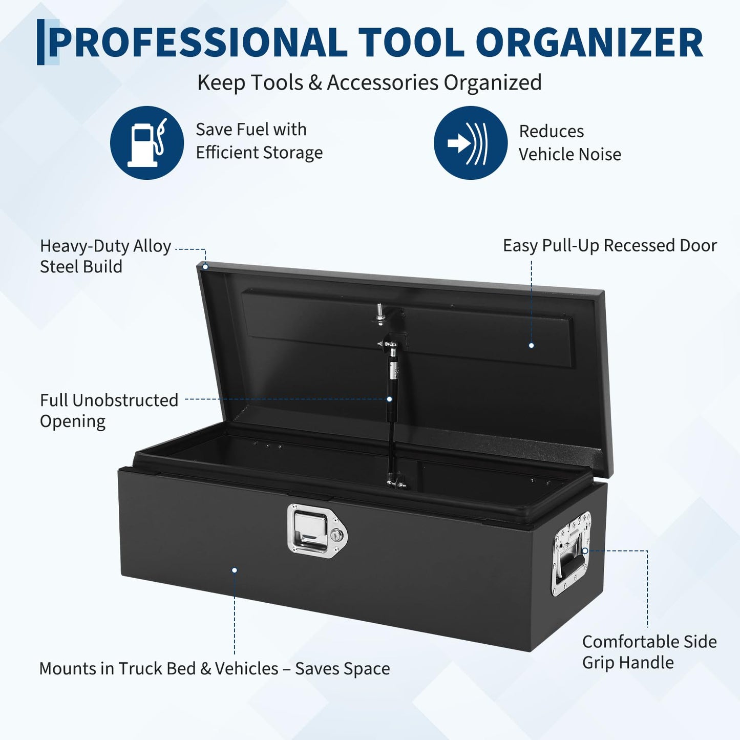 39'' Heavy Duty Steel Truck Bed Tool Box | Extra Large Tool Chest with Double Locking System & Gas Lift Struts | All-Weather, Anti-Theft Storage for Full-Size Pickup Trucks, Trailers & RVs