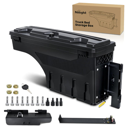Nilight Truck Bed Tool Box Right Passenger Side Truck Tool Box Fit for Ford F-150 1999-2014 ABS Swing Case Truck Bed Storage Box with Lockable Lid Waterproof Wheel Well Toolbox Black