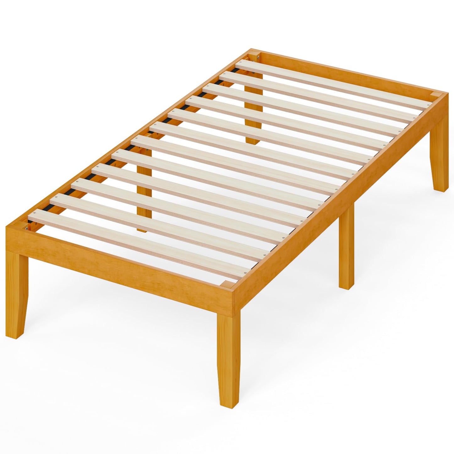 DUMOS Twin Size Solid Wood Bed Frame 16 Inches, Sturdy Platform Bed with Heavy Duty Wood Slat Support, No Box Spring Needed, Easy Assembly, Natural Pine