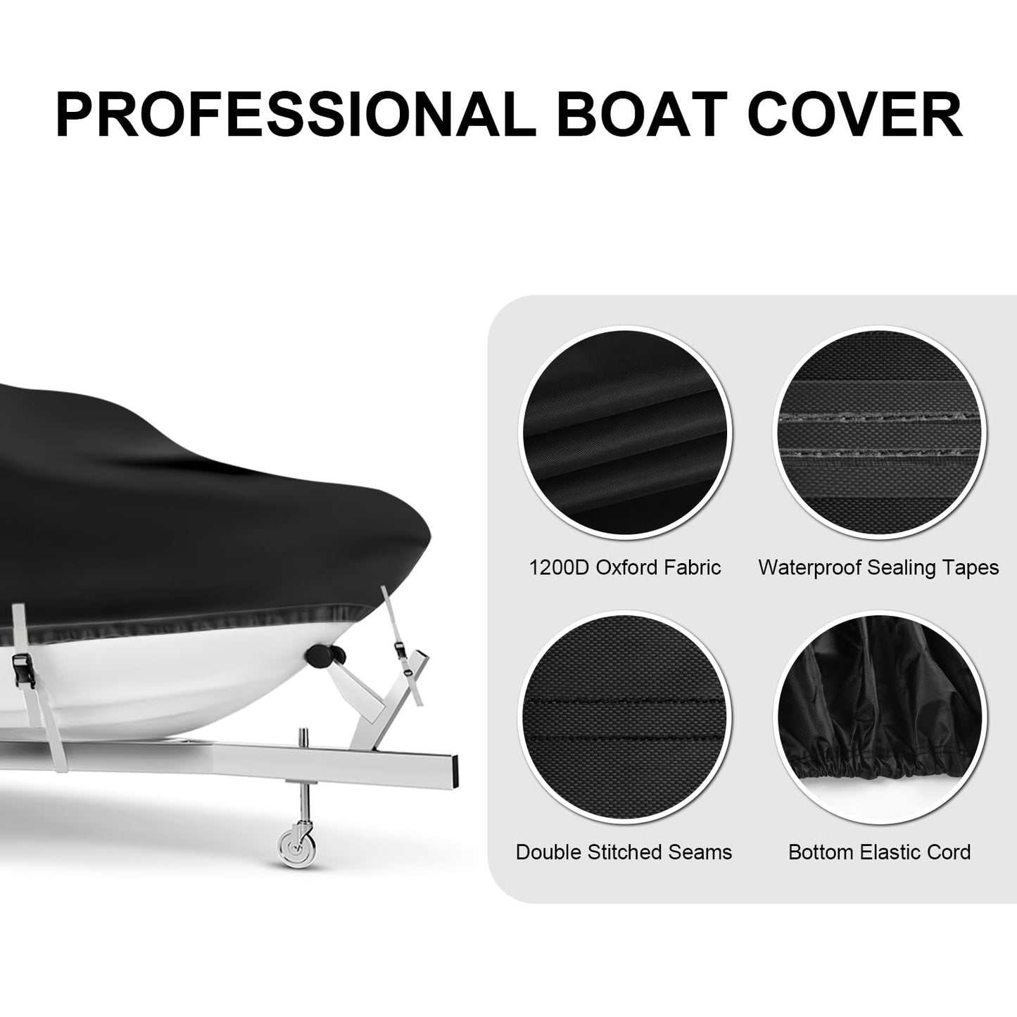 Boat Cover 24-26 ft, Waterproof 1200D Heavy Duty Boat Cover, PU Marine Grade Polyester Boat Covers 24-26 ft, Fits Bass, V-Hull, Tri-Hull, Runabout, Jon, Fishing, Trailerable, Beam Width 135 inch