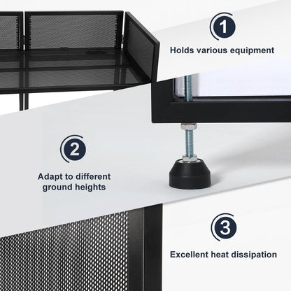 Kokorona Portable DJ Booth 43"L x 20"W x 45"H, DJ Facade Booth with Black & White Scrims, Folding DJ Booth for Party, DJ Facade Table Booth with Cable Hole, Black Metal Frame + Carry Bag