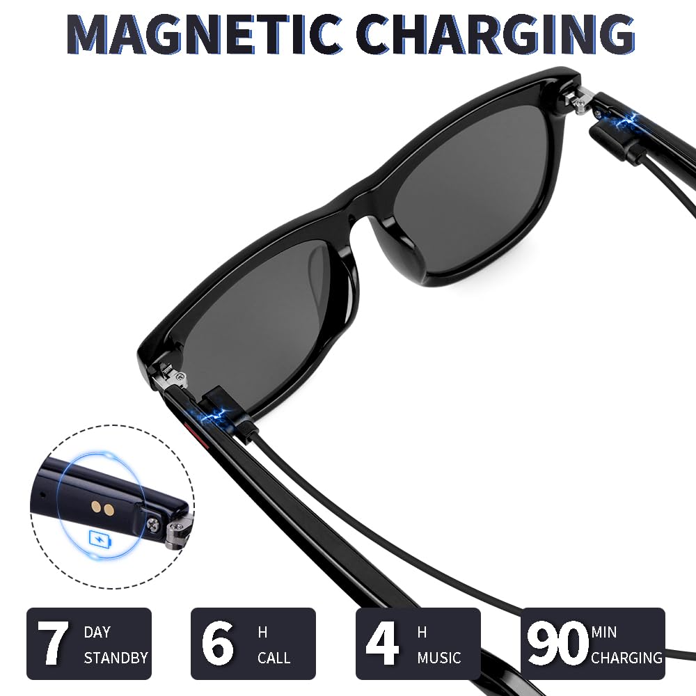Smart Sunglasses Glasses for Men Women with AAC Speaker Open Ear Music Touch Buttons Remote Photo Voice Assistant Hand-free Calling, Unisex Audio Intelligent Bluetooth 5.0, Great Gift for Friends