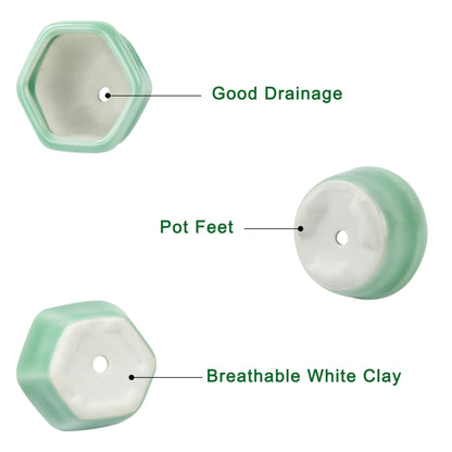 Bonsai Planter 1.8 inch (4.5cm) Mini Succulent Glazed Pots Set of 6 Green