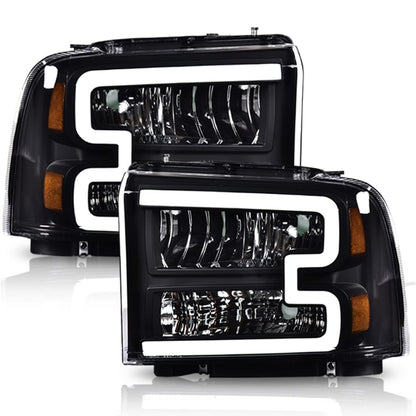 CHEDA LED DRL Headlights Assembly Compatible with 2005 2006 2007 Ford F250 F350 F450 F550 Super Duty bumper Headlamp（Clear lens Black Housing Amber Reflector） Faros Conjunto De Faros