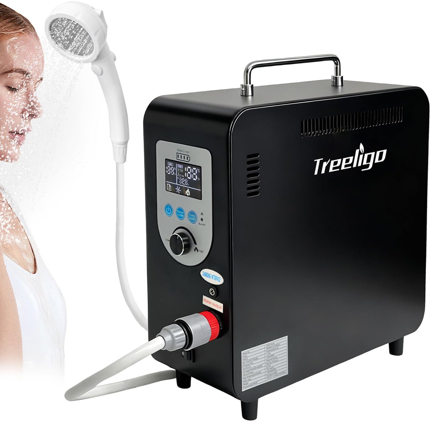 Treeligo Portable Water Heater, Propane Water Heater with Shower Pump, Max 100 Mins 3s Instant Hot 40,900 BTU, 4500mAh Rechargeable Built-in Battery for Outdoor Cleaning, Camping, Hunting, Hiking