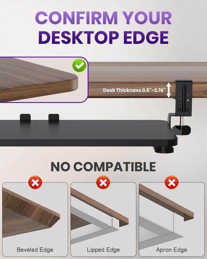 Zontera Ergonomic Keyboard Tray Under Desk, Pull Out with Adjustable C-clamp, 25.6 (31.5 Including Clamps) x 11.8 Inch Slide Out Computer Keyboard Drawer Mouse Tray for Typing, Large & Black