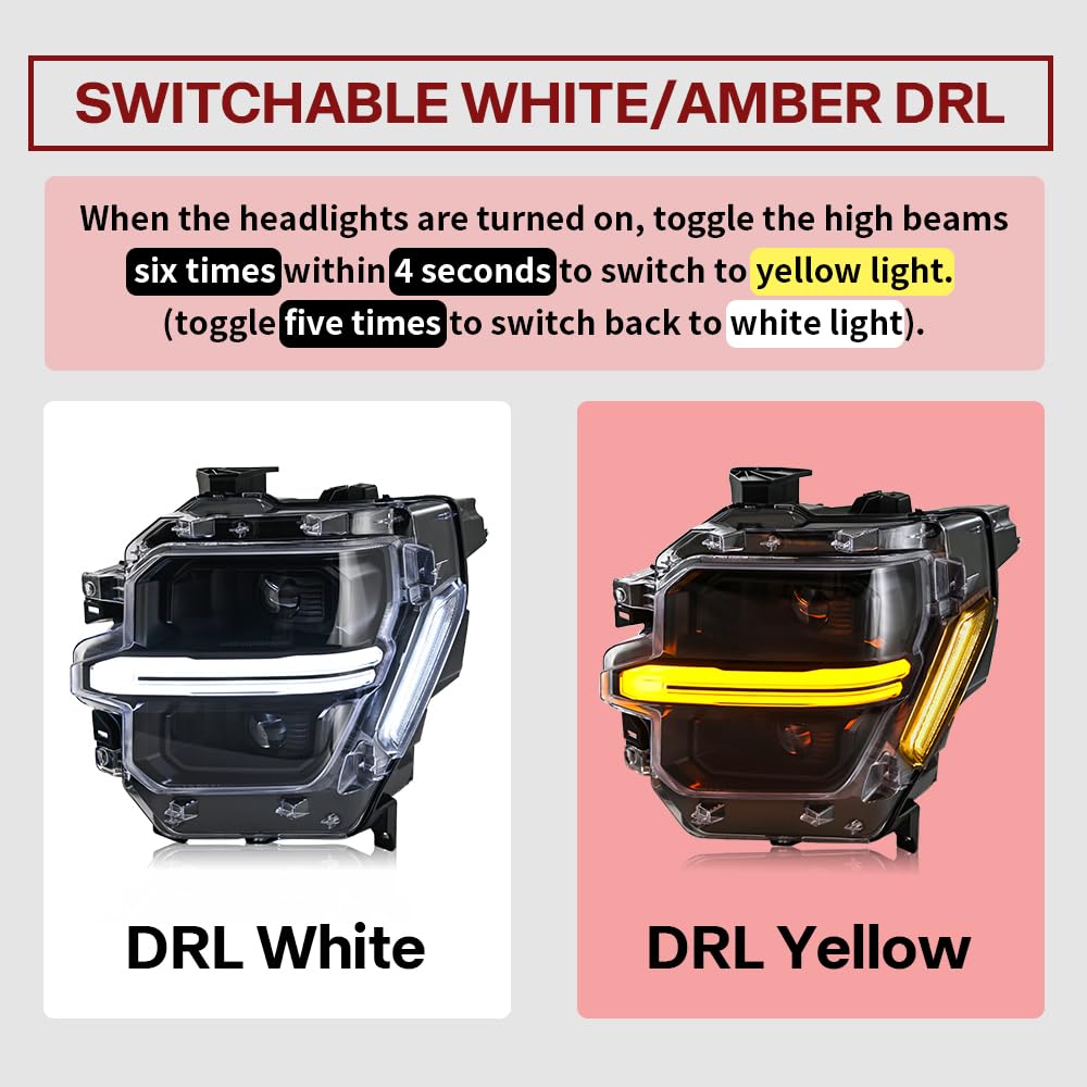 COOLCMP Projector Headlights for F150 2024-2026 14th Gen F-150 Frontlights Head Lamp with Start-Up Animation Switchable White/Amber DRL Sequential Turn Signal, Only Fit Base Models[XL STX XLT Tremor]