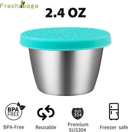 Freshmage Stainless Steel Dressing Containers - 6 Pack Leakproof with Silicone Lids | 2.4oz Size