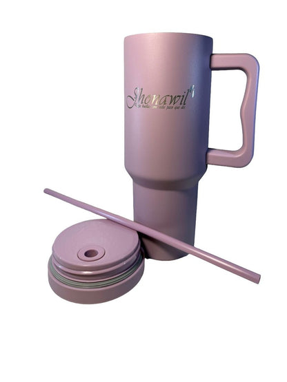 Jhonawil 40 Oz Tumbler with Handle and Straw Lid Cup Holder Friendly Insulated Stainless Steel Travel Mug with Spanish Slogan (Purple)