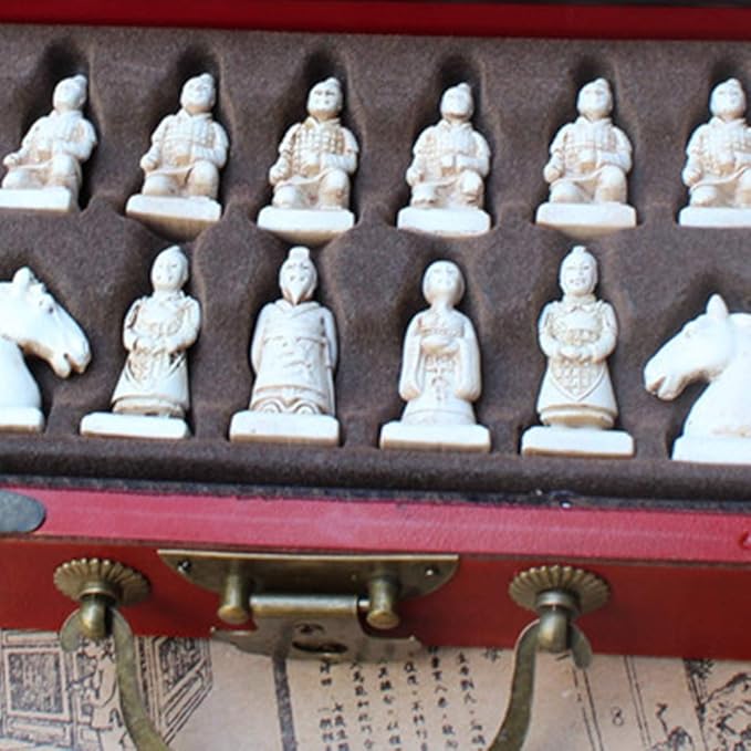 Vintage Chinese Terracotta Warrior 32 Chess Set Wood Table Chess Games Gift