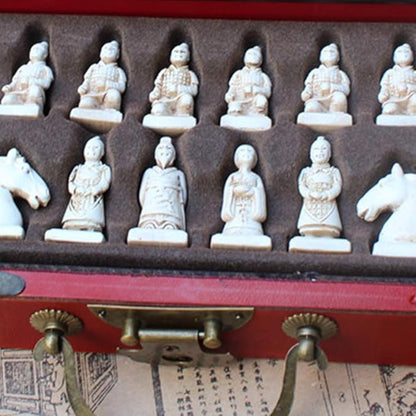 Vintage Chinese Terracotta Warrior 32 Chess Set Wood Table Chess Games Gift