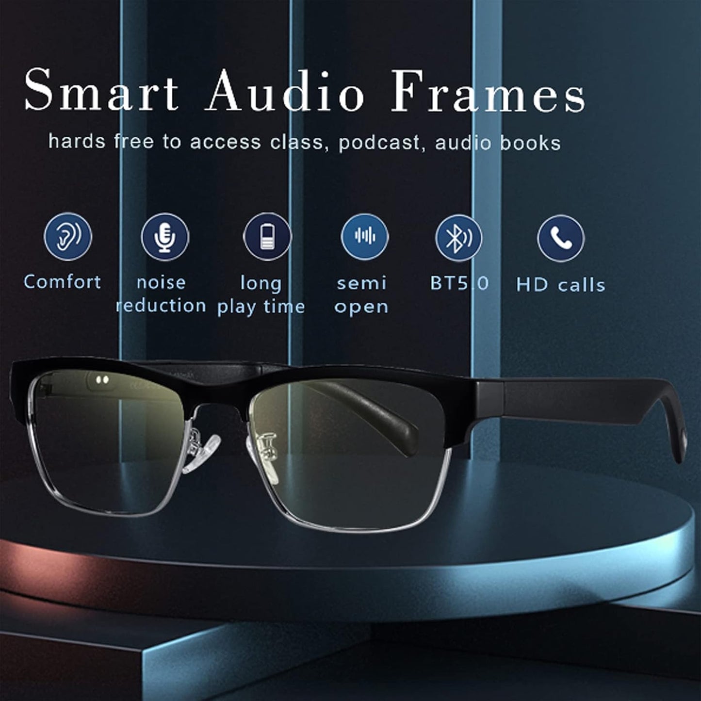 Smart Glasses Bluetooth-Audio Glasses for Men Women with Alexa, Built-in Mic, Blue Light Filter&Polarized Lenses for All Smart Devices Voice Assistant