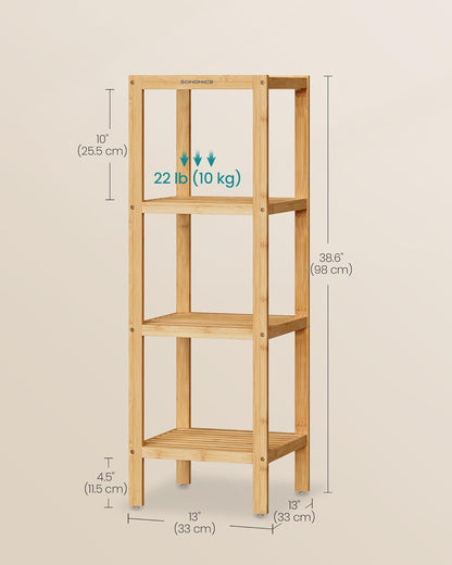 SONGMICS 4-Tier Bamboo Shelf - Versatile Corner Rack for Bathroom, Kitchen, Living Room | Natural UBCB54Y