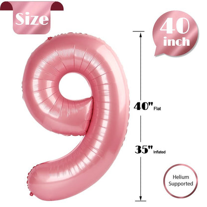 Pearlescent Pink 9 Balloon, Number Balloons 40 Inch, 9th Giant Birthday Decorations for Girls, 19th 29th Party Decorations Supplies, Number 9 Balloon