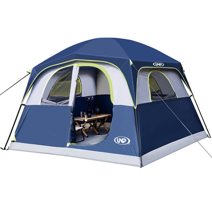 UNP Tents 6 Person Waterproof Windproof Easy Setup,Double Layer Family Camping Tent with 1 Mesh Door & 5 Large Mesh Windows -10'X9'X78in(H) (Dark Blue)