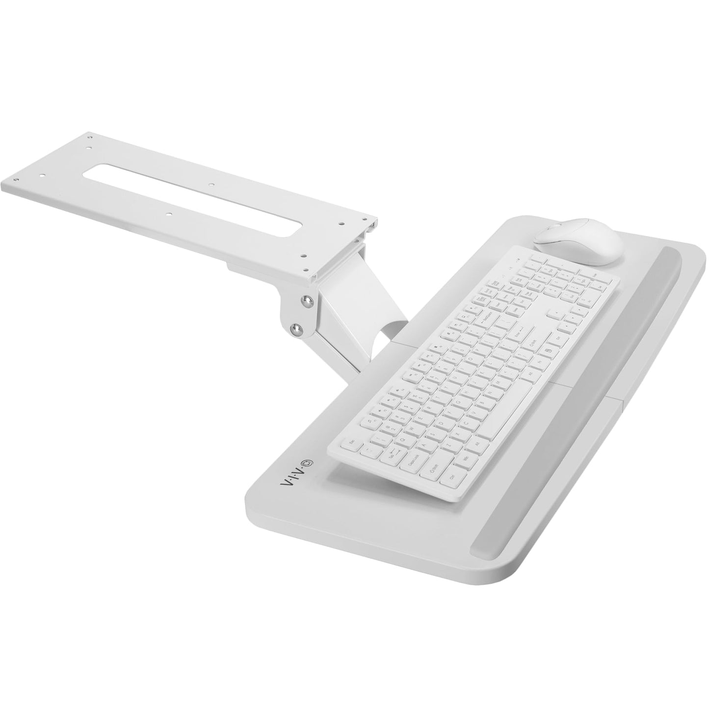 VIVO Adjustable 25 x 10 inch Computer Keyboard and Mouse Platform Tray Ergonomic Under Table Desk Mount Drawer Underdesk Shelf, White, MOUNT-KB03W