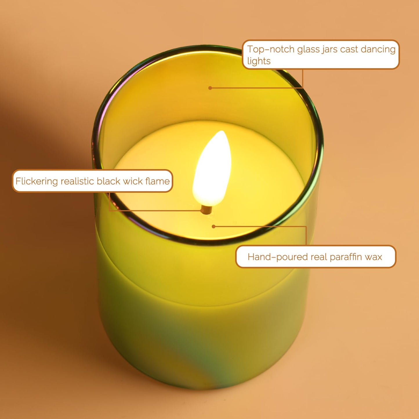 Girimax Green Glass Flameless Pillar Candles with Remote Batteries, Flickering Slim Tall LED Wax Candles Set of 5