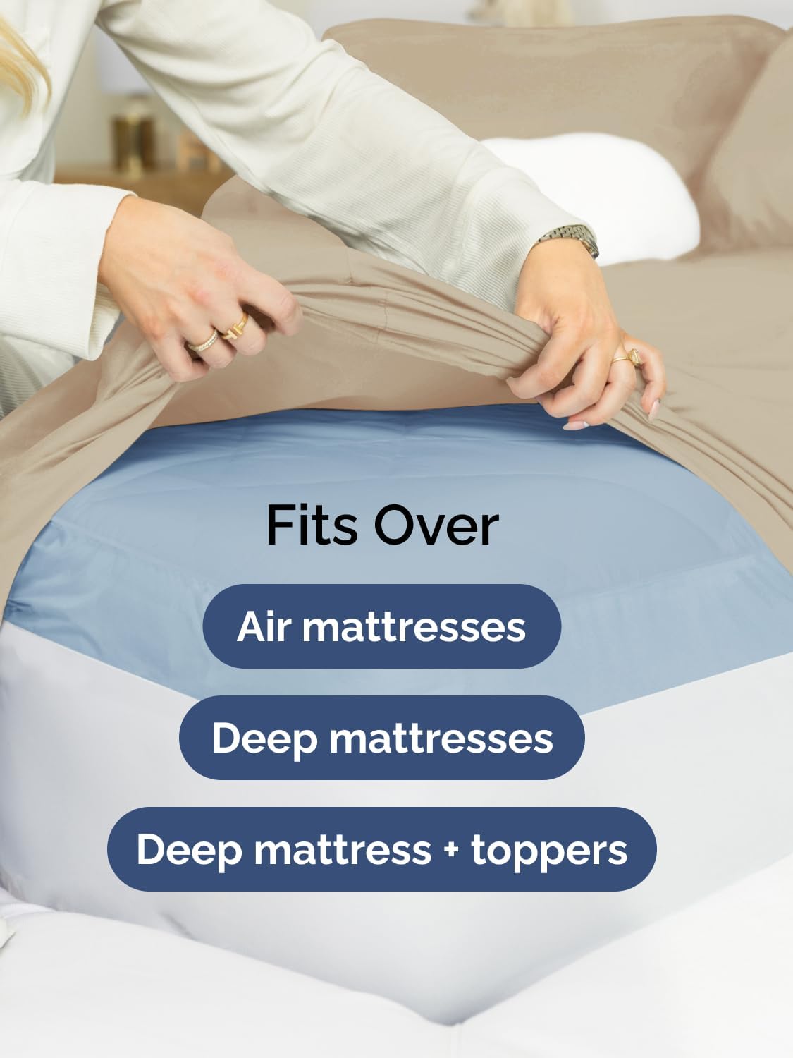 Skiennix Extra Deep Full Sheet Set - 6 Piece Breathable Cooling Sheets - Luxury Hotel Quality - Soft, Wrinkle-Free, Easy Fit - Cream