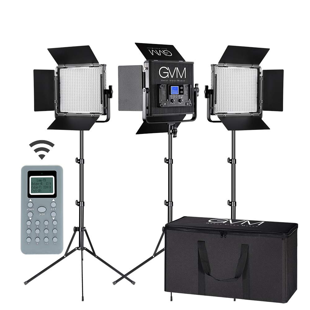LED Video Light GVM 672S CRI97+ TLCI97+ 22000lux Dimmable Bi-color 3200K-5600K Light Panel With Digital Display For Outdoor Interview Studio Video Making Photography Lighting 3 pcs Kit