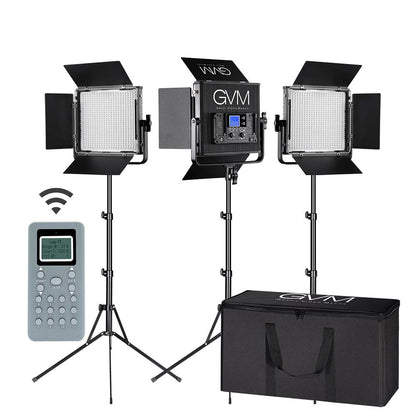 LED Video Light GVM 672S CRI97+ TLCI97+ 22000lux Dimmable Bi-color 3200K-5600K Light Panel With Digital Display For Outdoor Interview Studio Video Making Photography Lighting 3 pcs Kit