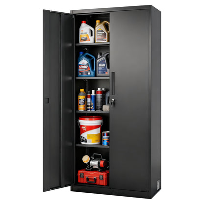VEVOR Metal Storage Cabinet, Lockable Steel Garage Cabinet with Magnetic Doors and Adjustable Shelves, 2 Keys, 5-Tiers Tall Tool Locker for Home, Office, School, Pantry, Warehouse, Laundry, Black