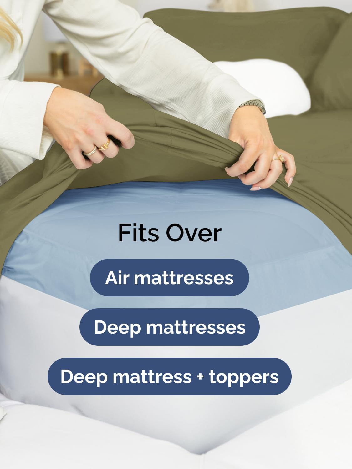 Skiennix Extra Deep Queen Sheet Set - 6 Piece Breathable Cooling Bedding - Soft Wrinkle-Free Sage Green