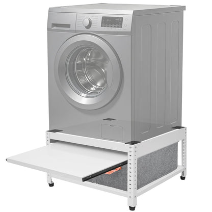 Washer and Dryer Pedestals, 28" L x 28" W Heavy Duty Metal Washer and Dryer Stand Universal Platform, Washer Dryer Pedestal with Basket Shelf, Portable Storage Bag, 4 Silicone Pads, Fit 800lbs, White