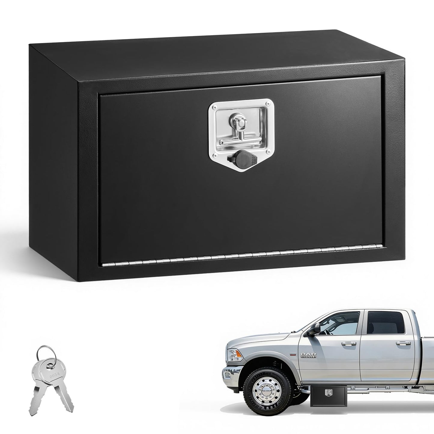 VEVOR Underbody Truck Tool Box, 24 x 12 x 14 Inch Heavy Duty Steel Trailer Storage Box with Lock & Keys, Waterproof Trailer Storage Organizer Under Body Chest with T-Handle for Truck, Van, SUV, Black