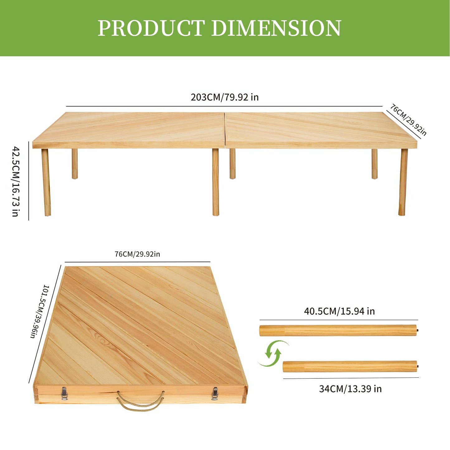 Zupemo 80"x30" Boho Wooden Picnic Table, Portable Outdoor Low Picnic Table with Adjustable Legs 13" & 16" for Floor Seating, Beach, Camping, BBQ, Backyard, 80x30in Seating for 12 People