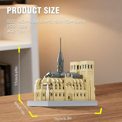 HOOLEDAY Micro Mini Notre Dame Cathedral Building Block Set Famous Architecture 1038 Pieces Gifts for Adults