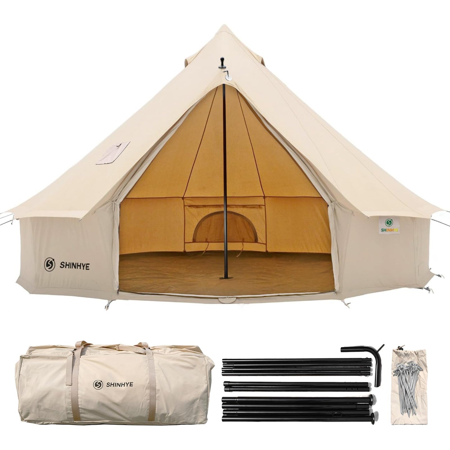 ShinHye Canvas Bell Tent Yurt Tent 4 Seasons for Camping 100% Cotton Glamping Tents with Stove Jack, Family Camping Outdoor Hunting Party (3M- 9.8FT)
