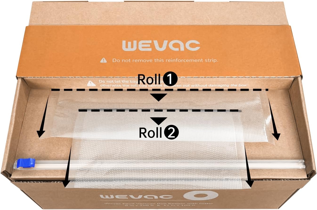 Wevac Food Vacuum Seal Roll Keeper - 8''x100' & 11''x100' BPA-Free Bags for Meal Prep & Storage