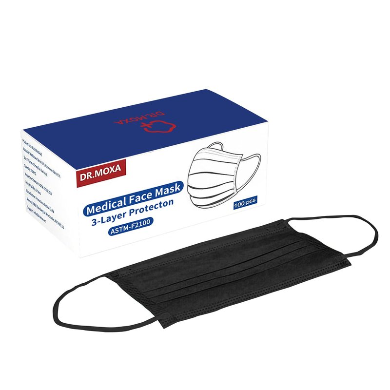 100 Pack Black Disposable Face Masks ASTM Level 2, 3 Layer Medical Masks Disposable for Adults Home Office Outdoor and School