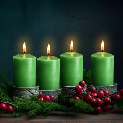 12 Pack 2x3 Hand Poured Dripless Pillar Candles, Green Soy Candles