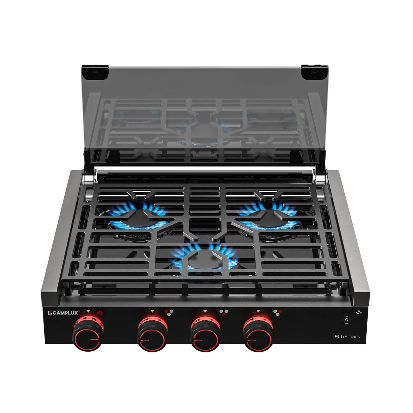CAMPLUX Elite RV Stove 3 Burners, 21,000 BTU Propane Cooktop with Tempered Glass Cover & Flame Failure Protection, 21-Inch Slide-In Gas Rangetop for RVs, Campers, Motorhomes, and Boats, Black