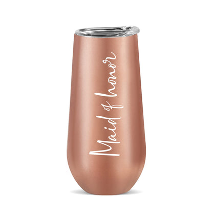 Ugiftcorner Maid of Honor Gifts Bridesmaid Cup for Wedding Champagne Flute Bachelorette Proposal Gifts for Bridesmaid Stainless Steel Tumbler with Lid Rose Gold 6 oz