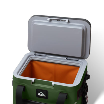Quiksilver Zipperless Box Cooler 20L, Holds 24 Cans, 48 Hour Insulation, Leakproof & Waterproof Design, Heavy Duty TPU, IPX7, Padded Straps, Kangaroo Pockets, Bottle Opener (Trekking Green)