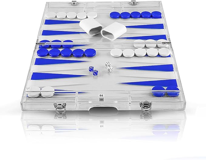 Pursonic Premium 18-Inch Lucite Backgammon Set - Elegant Design for Timeless Enjoyment (Blue)